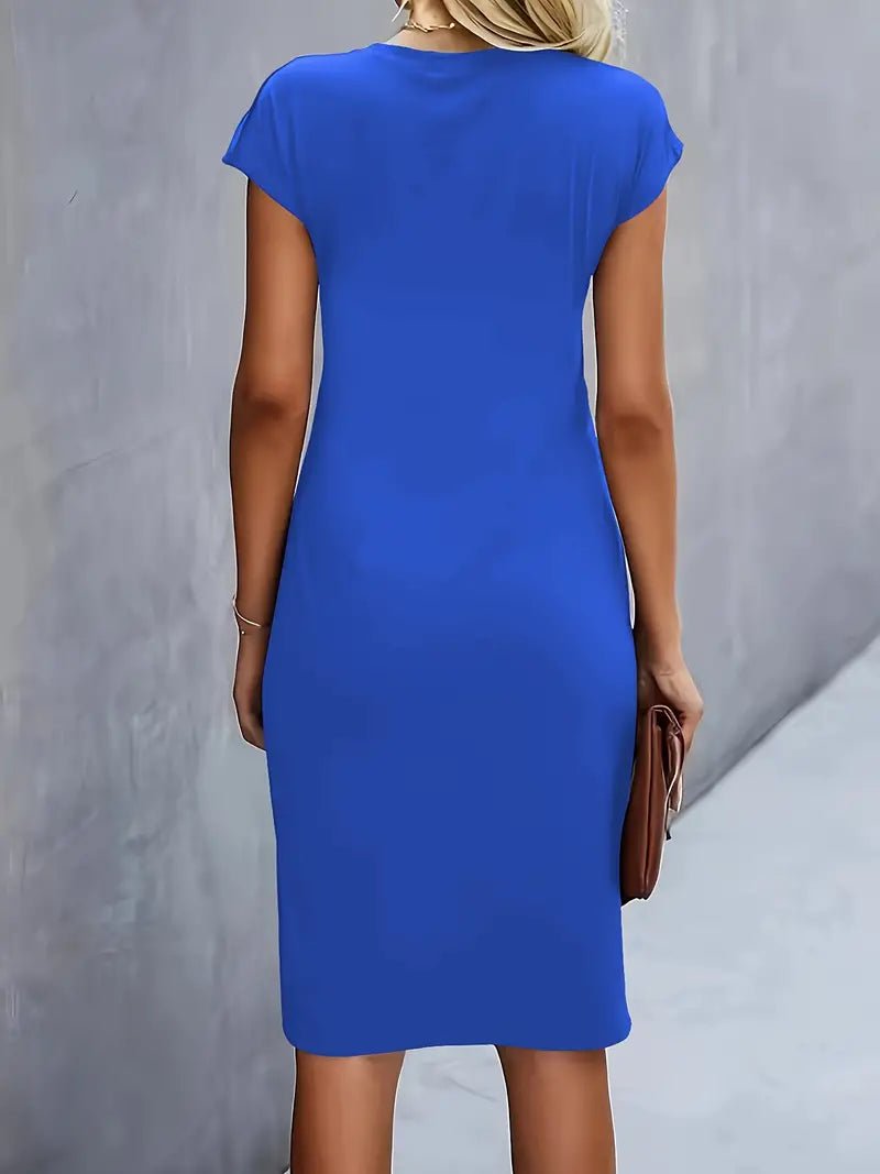 Sara | Dames Getailleerde Ruched Midi Jurk Korte Mouw Bodycon