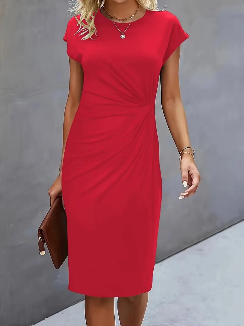 Sara | Dames Getailleerde Ruched Midi Jurk Korte Mouw Bodycon