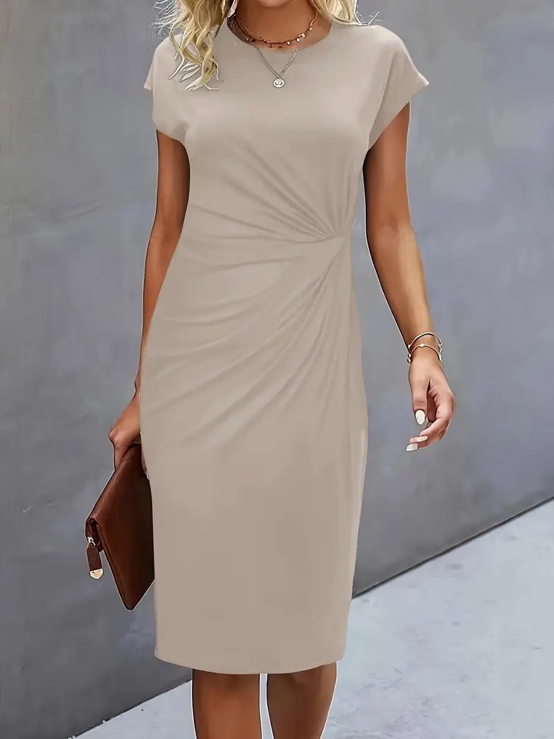 Sara | Dames Getailleerde Ruched Midi Jurk Korte Mouw Bodycon