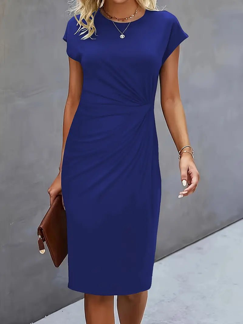 Sara | Dames Getailleerde Ruched Midi Jurk Korte Mouw Bodycon