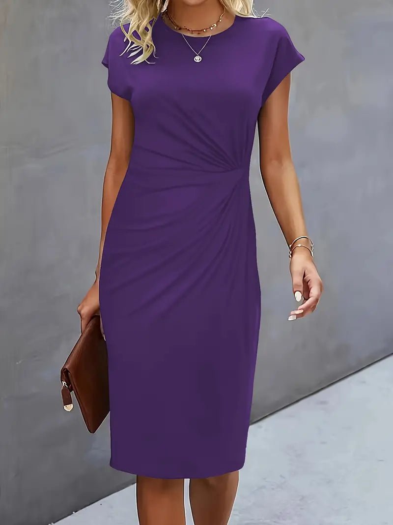 Sara | Dames Getailleerde Ruched Midi Jurk Korte Mouw Bodycon