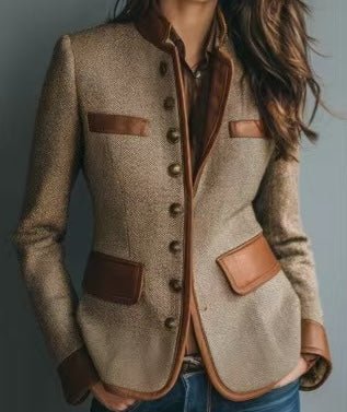 Lisa | Dames Getailleerde Tweed Blazer Kunstleren Biesjes Knoopsluiting