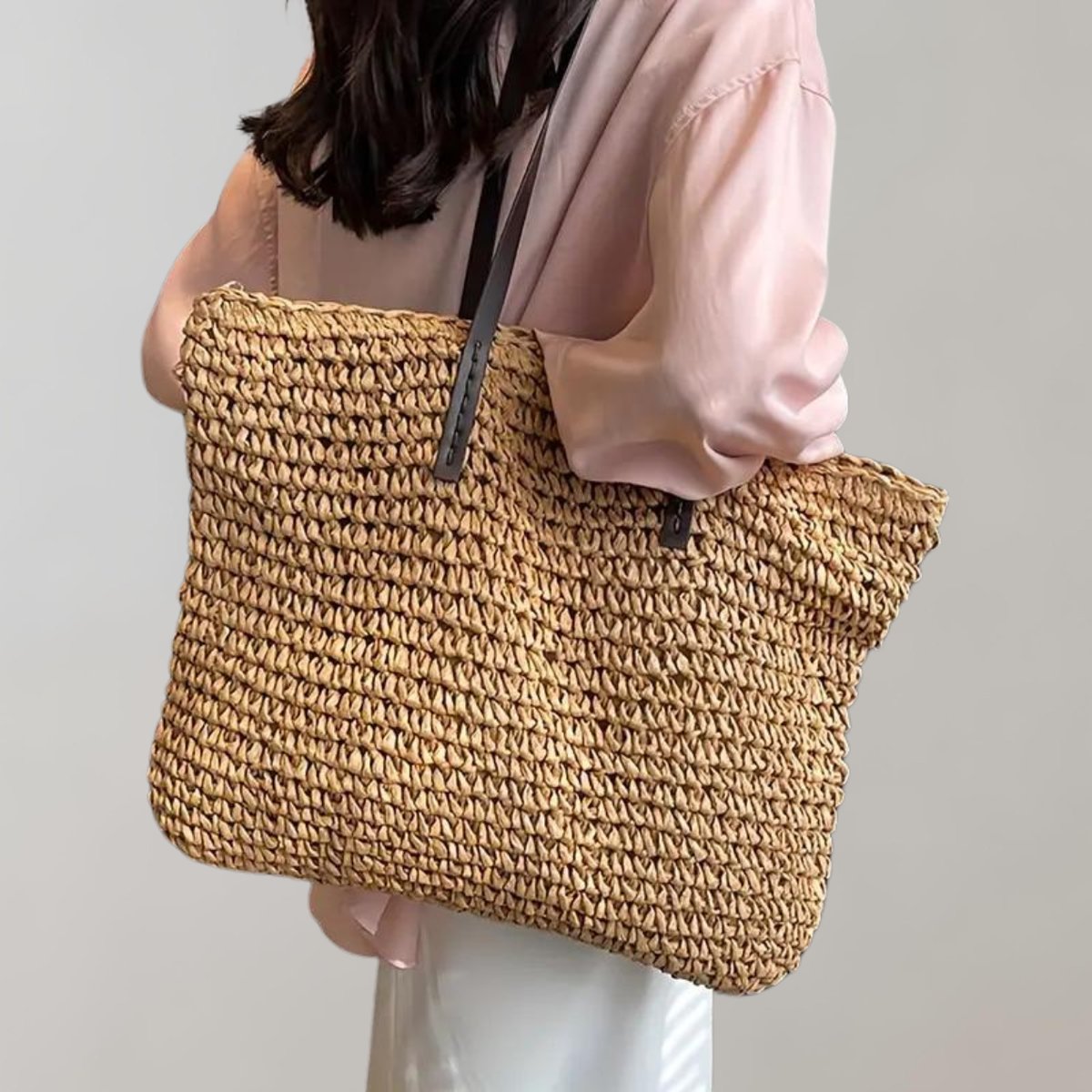 Anna | Dames Gevlochten Bohemian Straw Tote Bag Groot