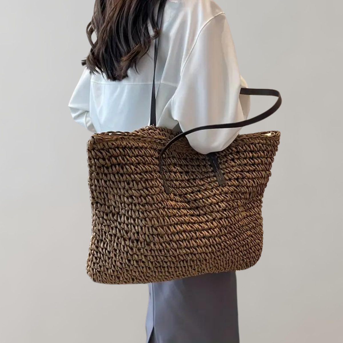 Anna | Dames Gevlochten Bohemian Straw Tote Bag Groot