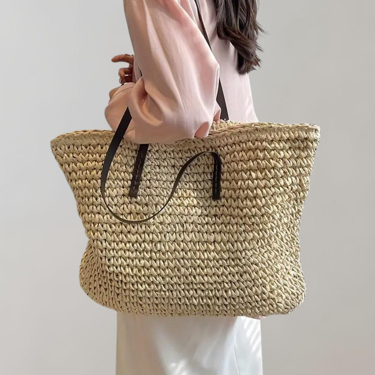 Anna | Dames Gevlochten Bohemian Straw Tote Bag Groot
