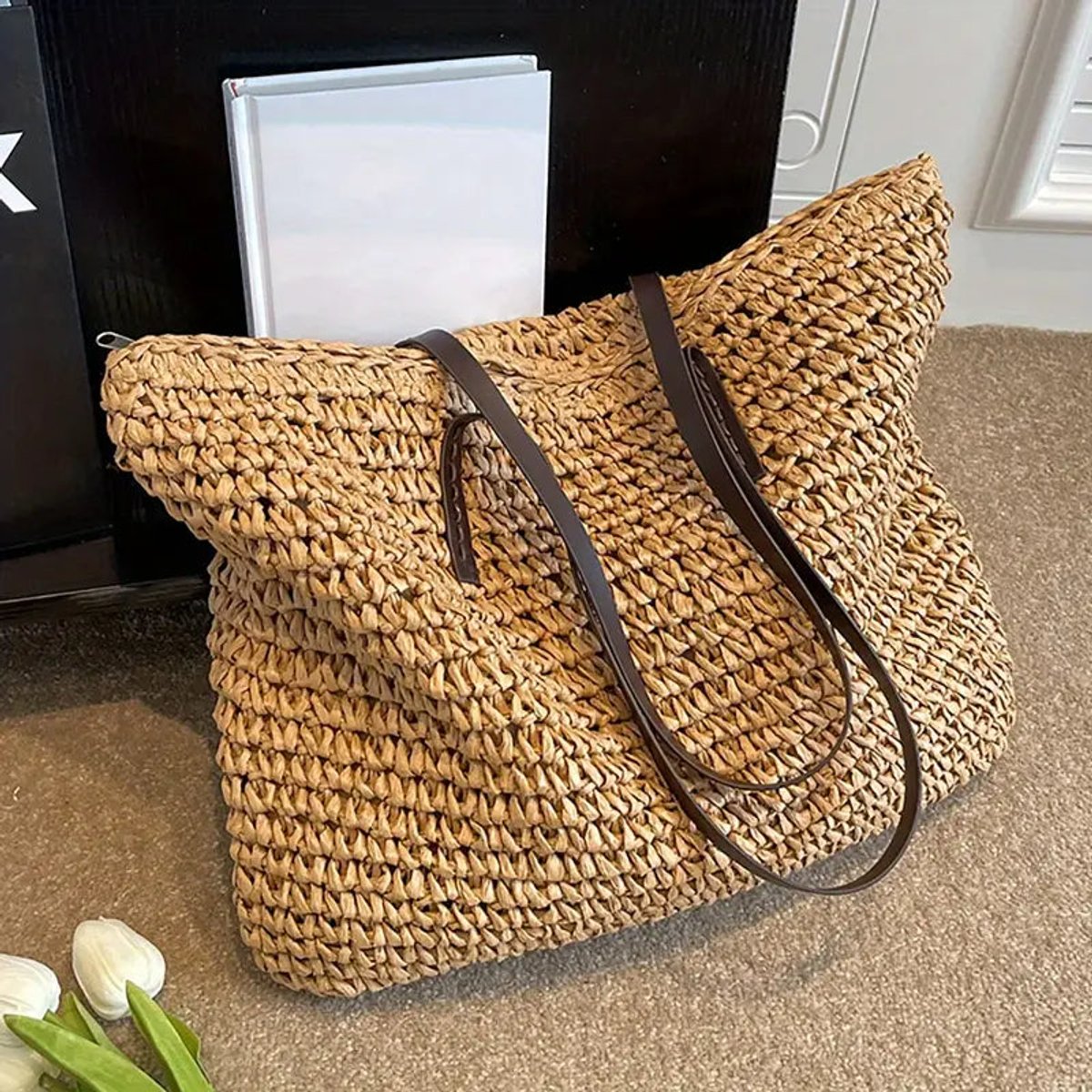 Anna | Dames Gevlochten Bohemian Straw Tote Bag Groot