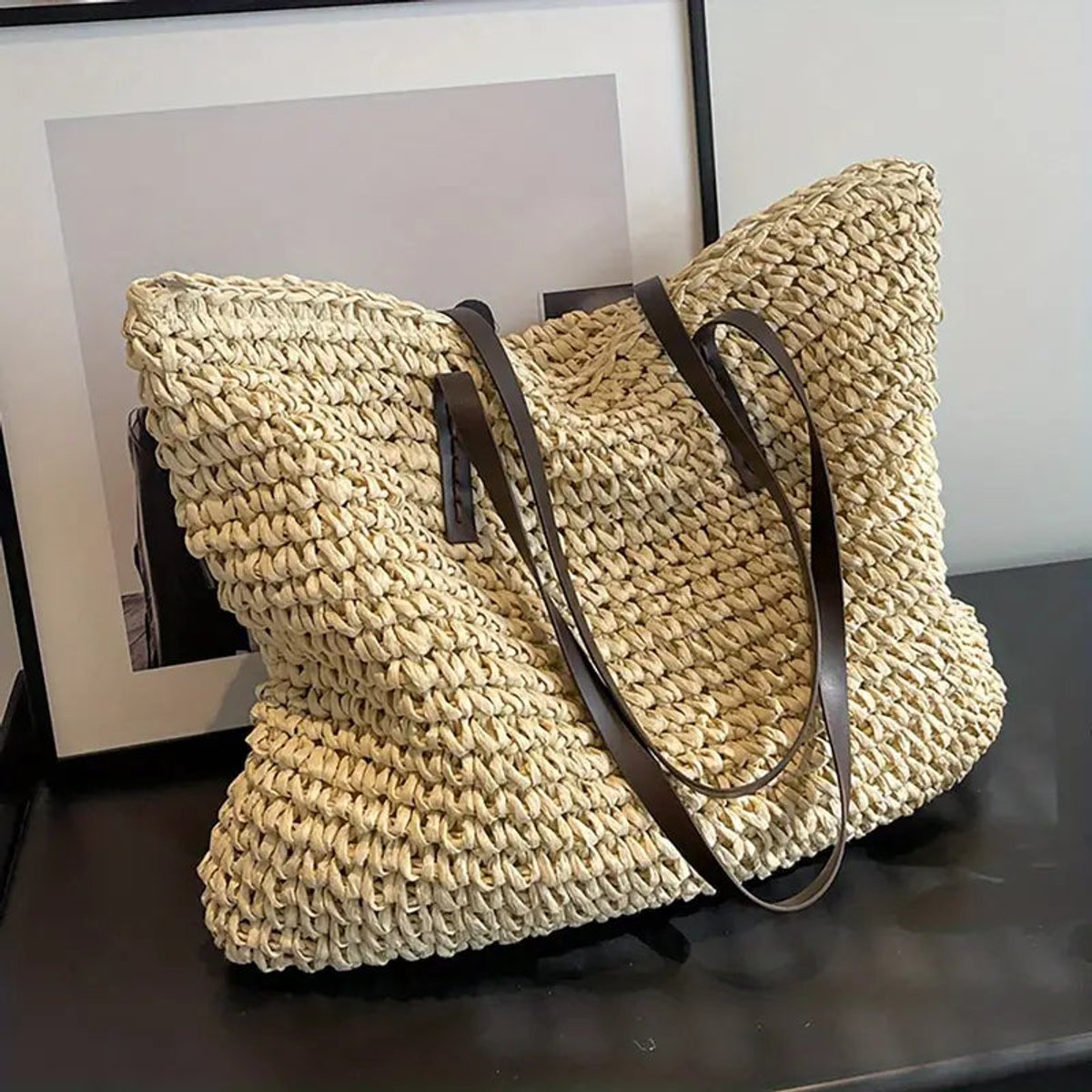 Anna | Dames Gevlochten Bohemian Straw Tote Bag Groot