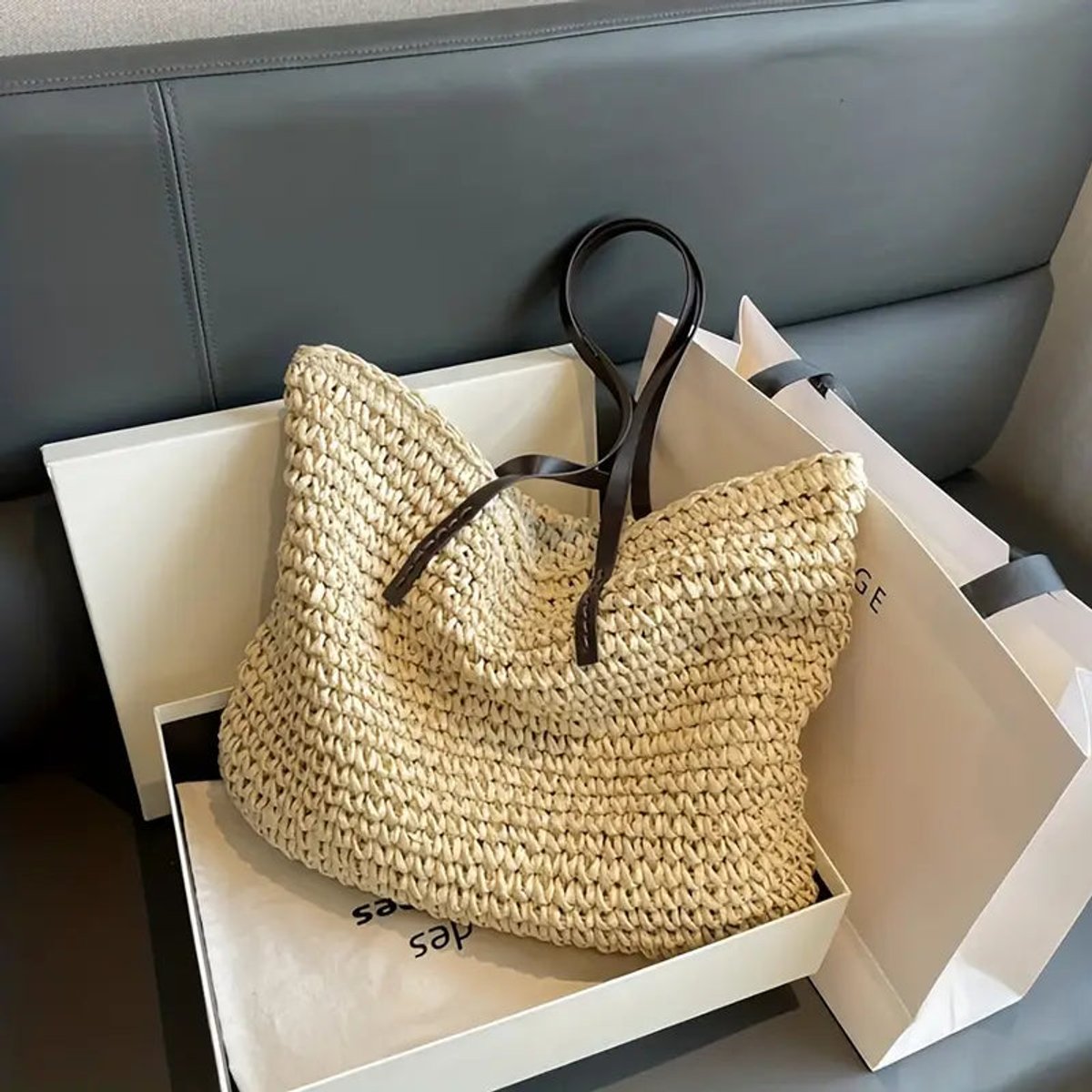 Anna | Dames Gevlochten Bohemian Straw Tote Bag Groot