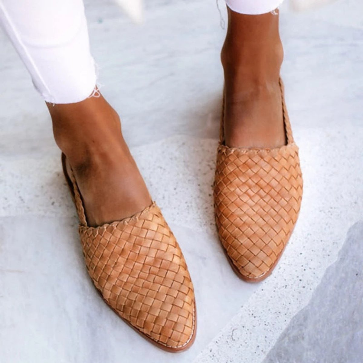 Mila | Dames Gevlochten Leren Slingback Comfortable Sandals Puntige Neus