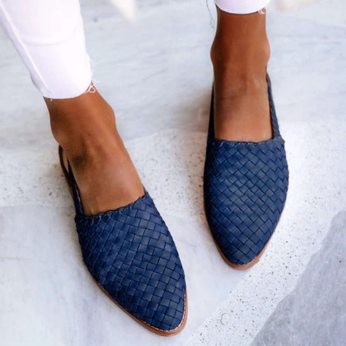 Mila | Dames Gevlochten Leren Slingback Comfortable Sandals Puntige Neus