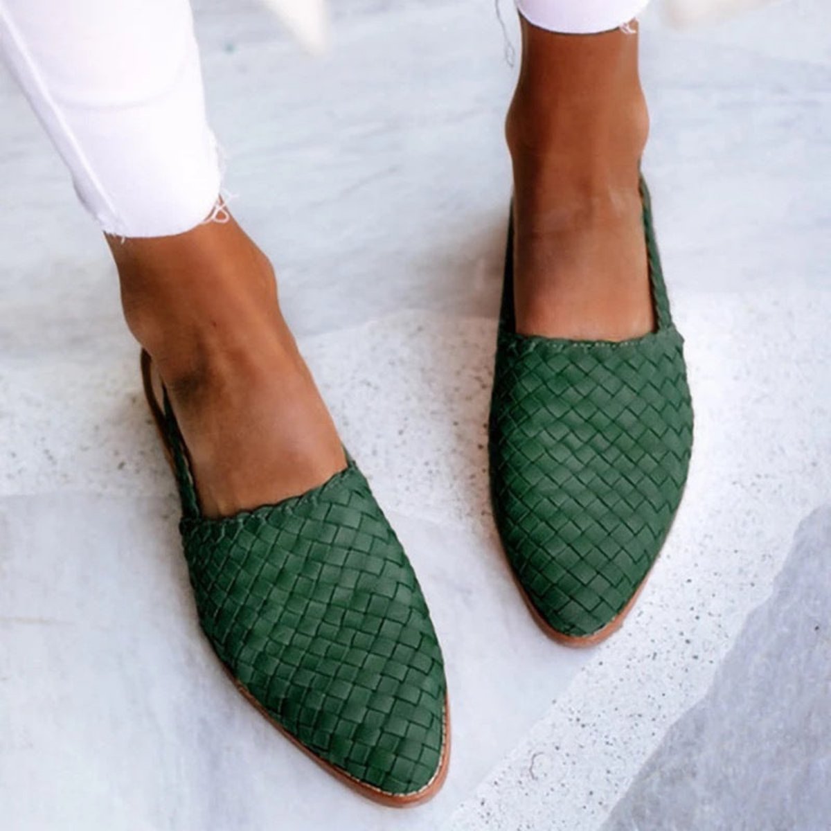 Mila | Dames Gevlochten Leren Slingback Comfortable Sandals Puntige Neus