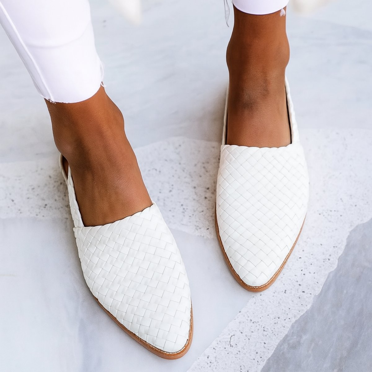 Mila | Dames Gevlochten Leren Slingback Comfortable Sandals Puntige Neus
