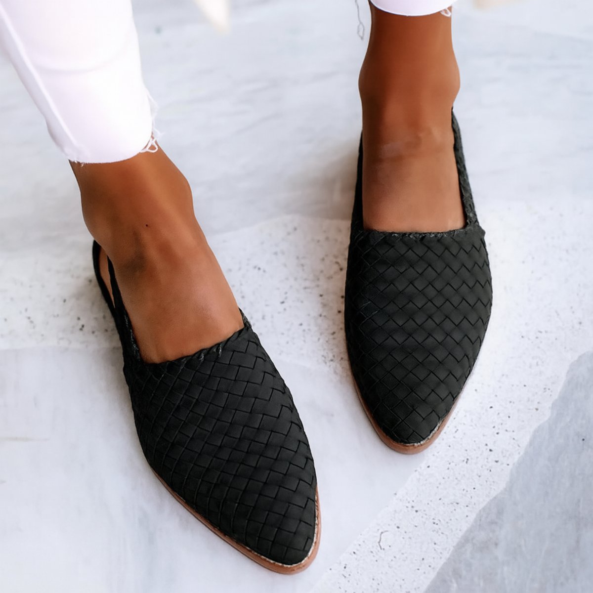 Mila | Dames Gevlochten Leren Slingback Comfortable Sandals Puntige Neus