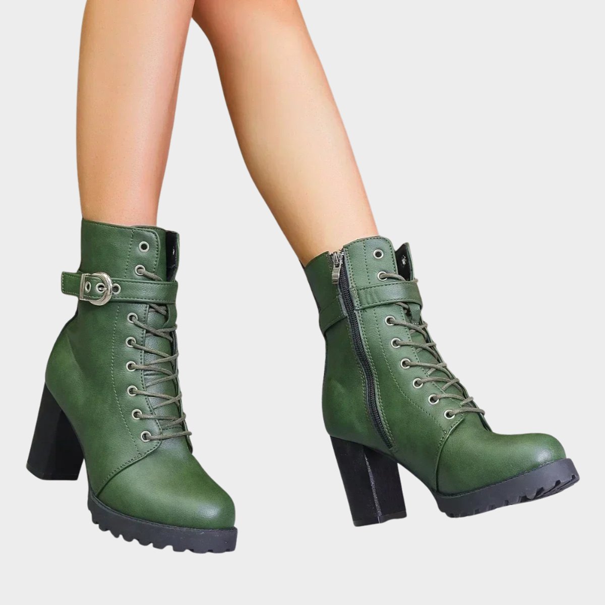 Sanne | Dames Gevlochten Veterlaars Gesp Blokhak Ankle Boots