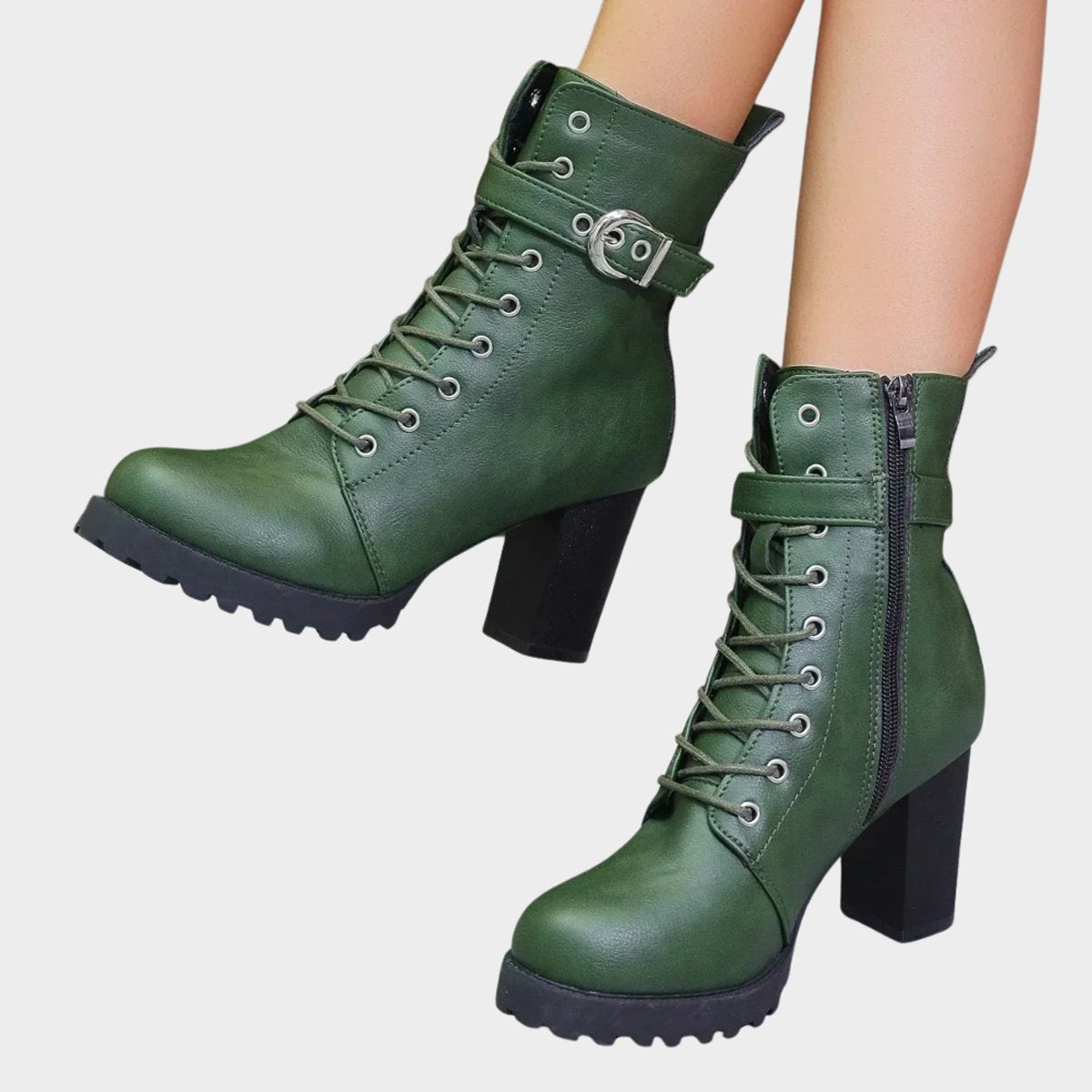 Sanne | Dames Gevlochten Veterlaars Gesp Blokhak Ankle Boots
