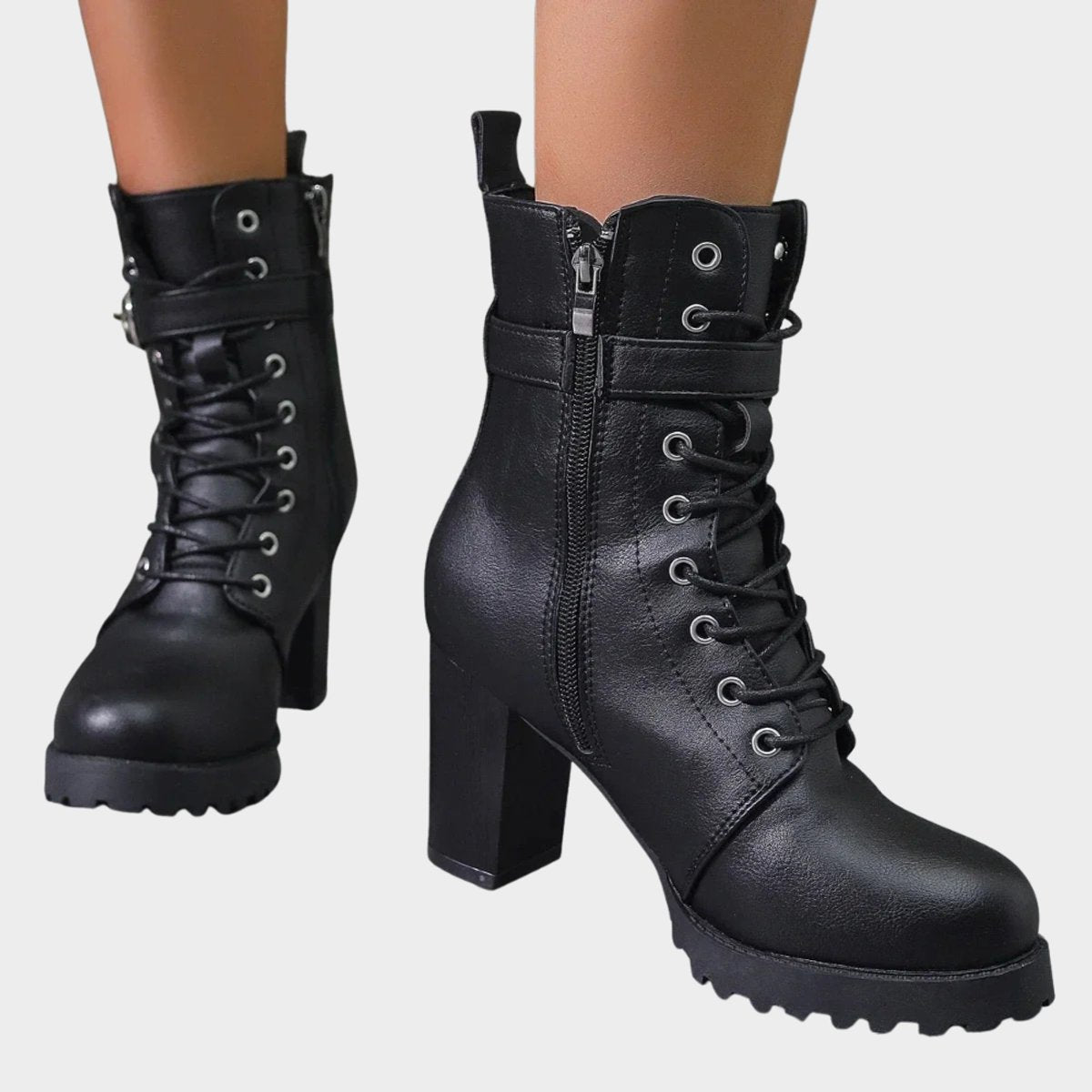 Sanne | Dames Gevlochten Veterlaars Gesp Blokhak Ankle Boots