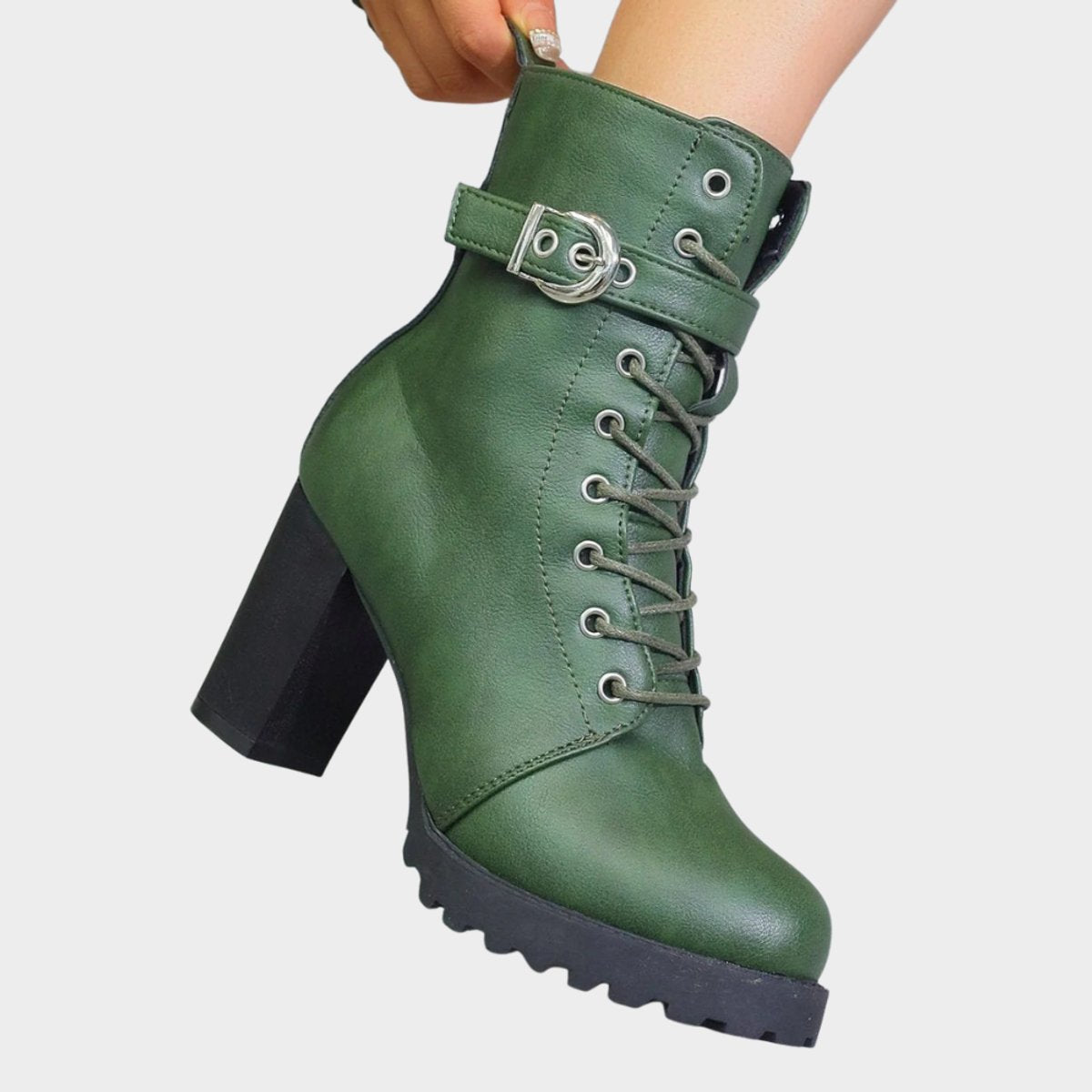 Sanne | Dames Gevlochten Veterlaars Gesp Blokhak Ankle Boots