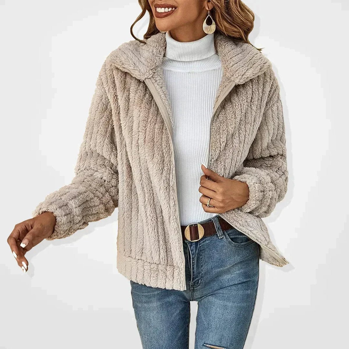 Olivia | Dames Gewatteerde Pluche Rits Jacket Casual Oversized Fleece