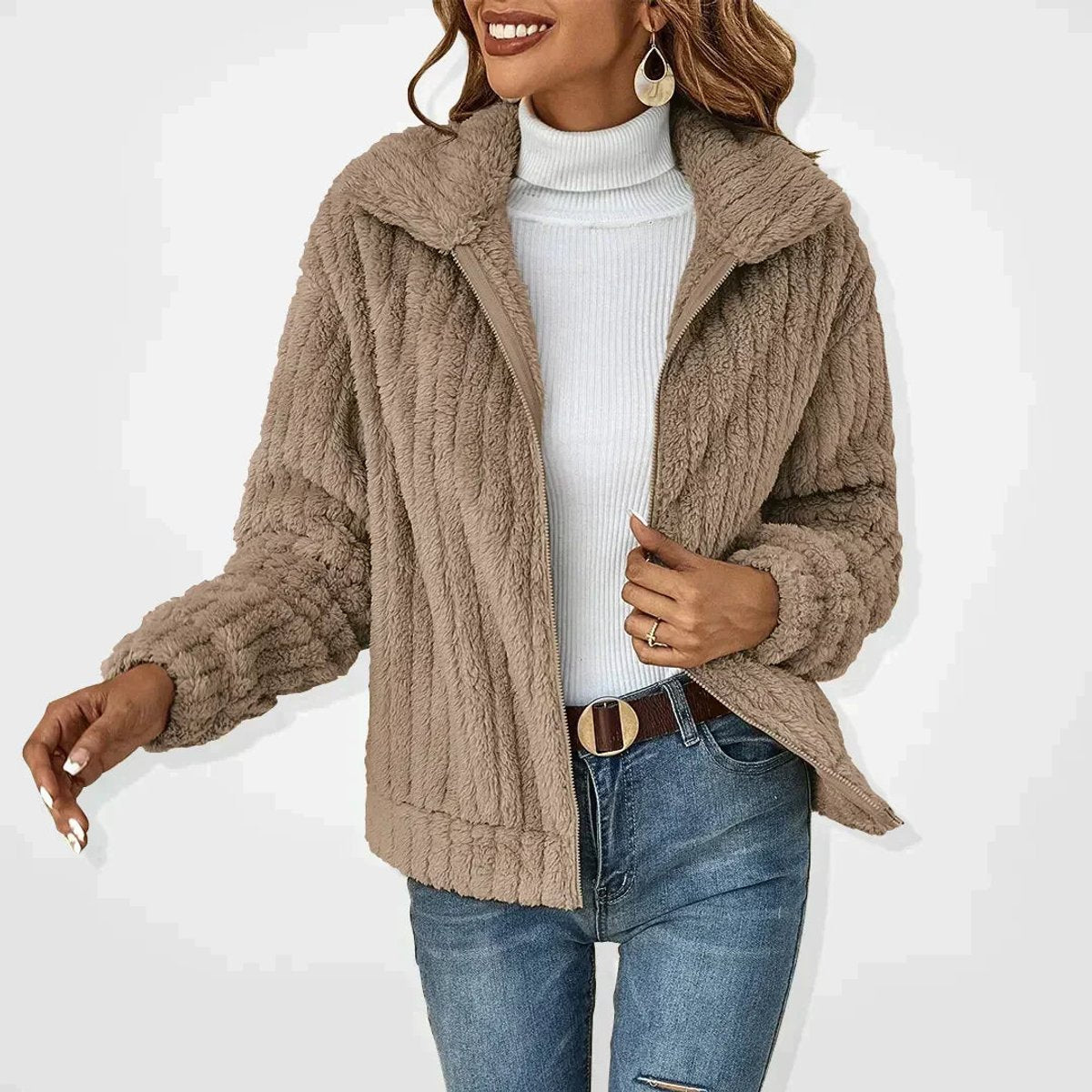 Olivia | Dames Gewatteerde Pluche Rits Jacket Casual Oversized Fleece