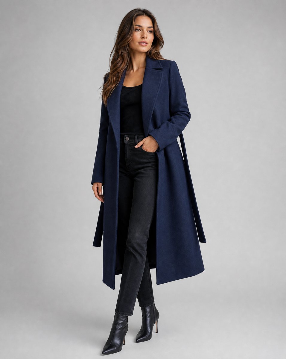 Lotte | Dames Gewatteerde Wollen Lange Riem Trench Coat
