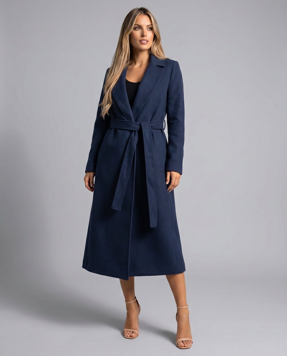 Lotte | Dames Gewatteerde Wollen Lange Riem Trench Coat