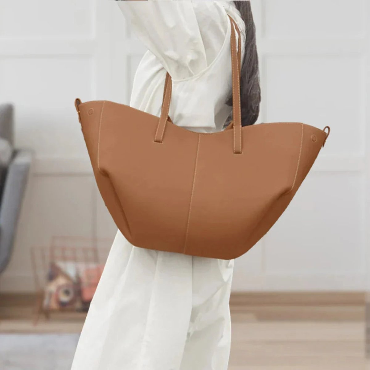 Nina | Dames Grote Vintage Kunstleren Schouder Tote Bag
