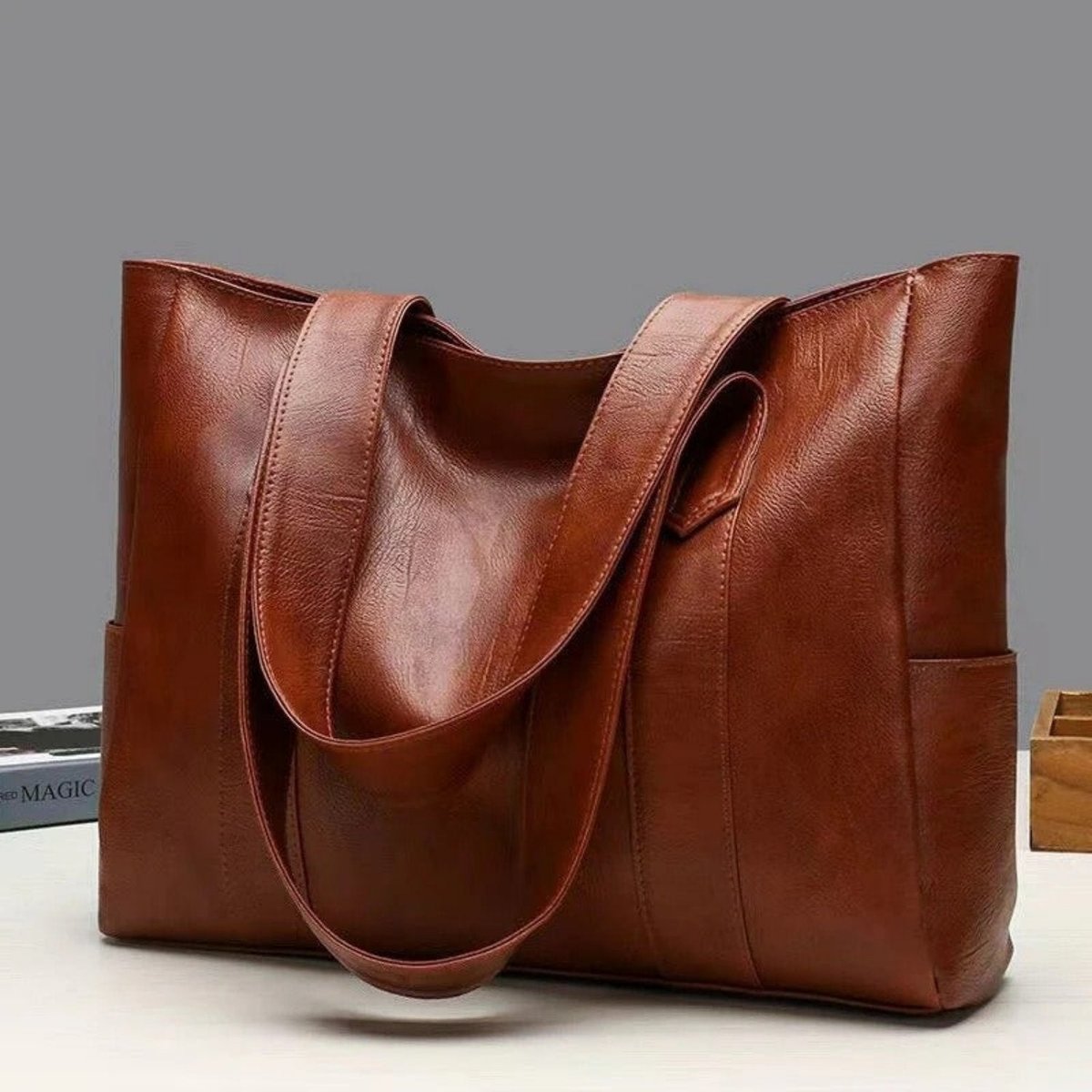 Sophie | Dames Grote Vintage Leren Tote Bag Klassieke Schoudertas