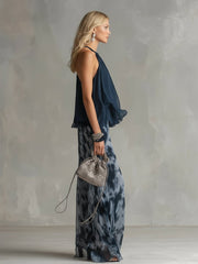 Anna | Dames Halter Ruffle Blouse Wijdbeense Broek Tweedelig Set