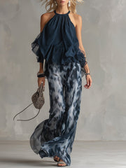 Emma | Dames Halter Wijdbeense Tweedelige Chiffon Broekset