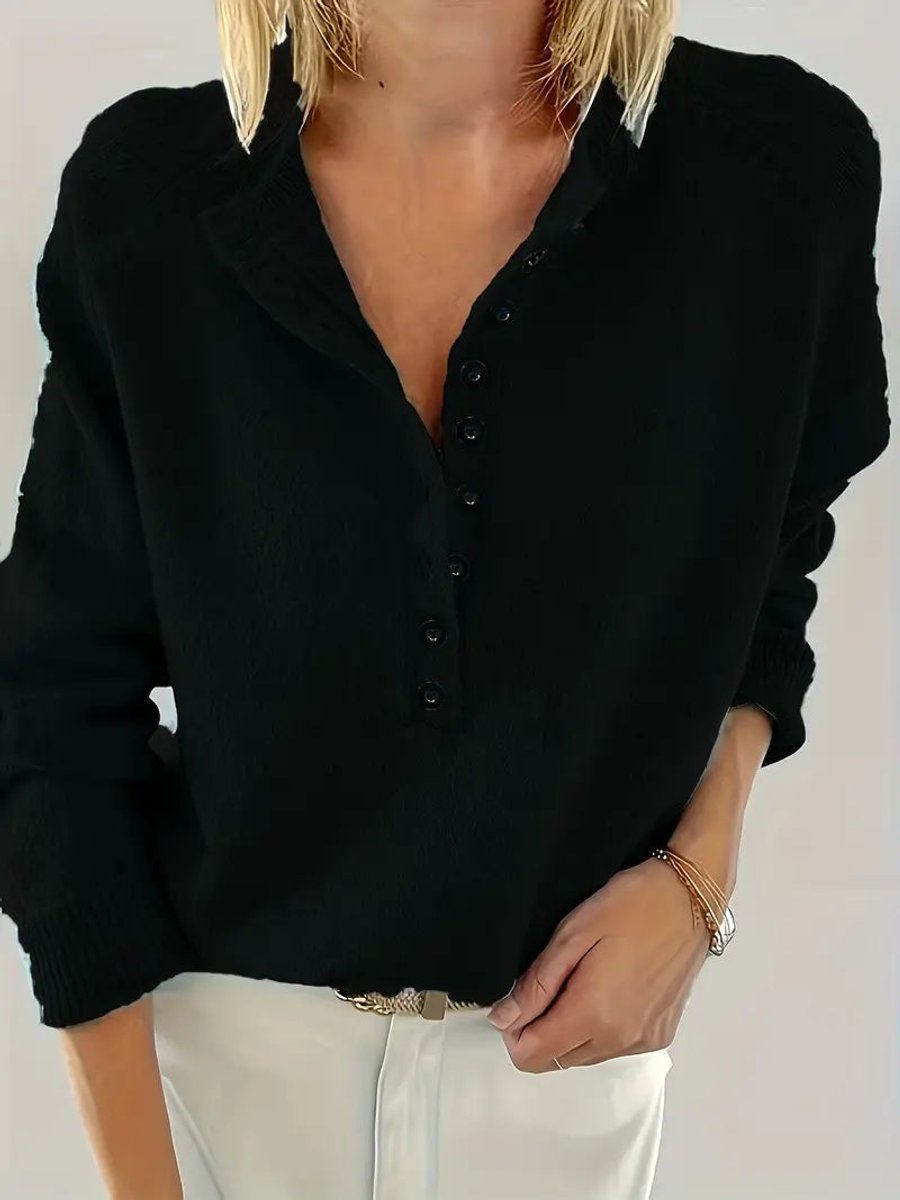 Julia | Dames Halve Knoopsluiting V-hals Knit Sweater Pullover