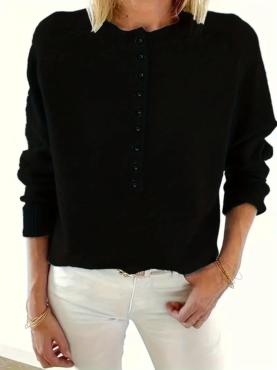 Julia | Dames Halve Knoopsluiting V-hals Knit Sweater Pullover
