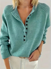 Julia | Dames Halve Knoopsluiting V-hals Knit Sweater Pullover