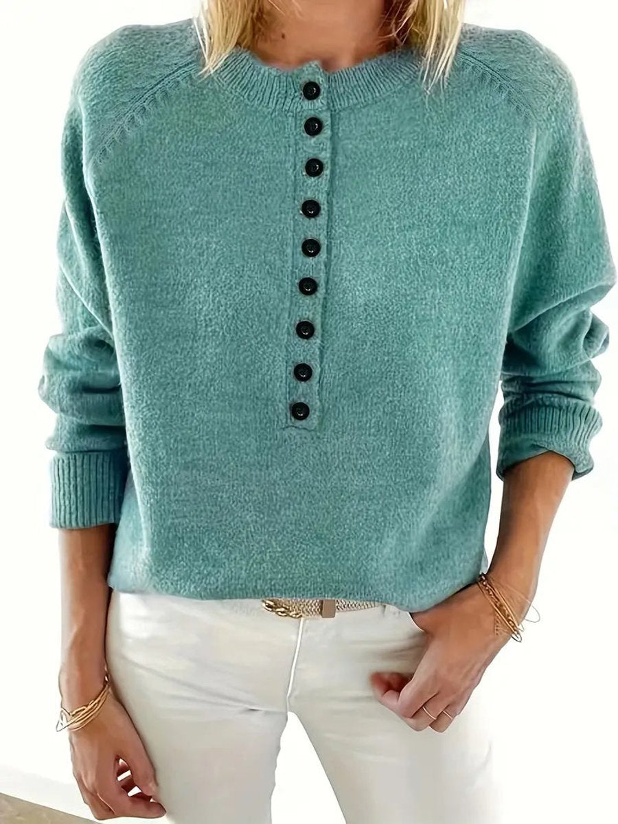 Julia | Dames Halve Knoopsluiting V-hals Knit Sweater Pullover