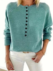 Julia | Dames Halve Knoopsluiting V-hals Knit Sweater Pullover