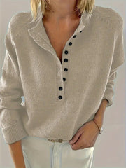 Julia | Dames Halve Knoopsluiting V-hals Knit Sweater Pullover