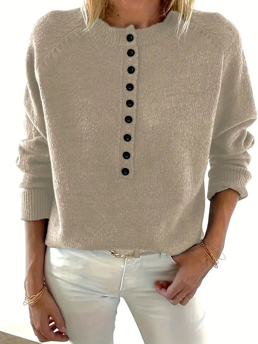Julia | Dames Halve Knoopsluiting V-hals Knit Sweater Pullover
