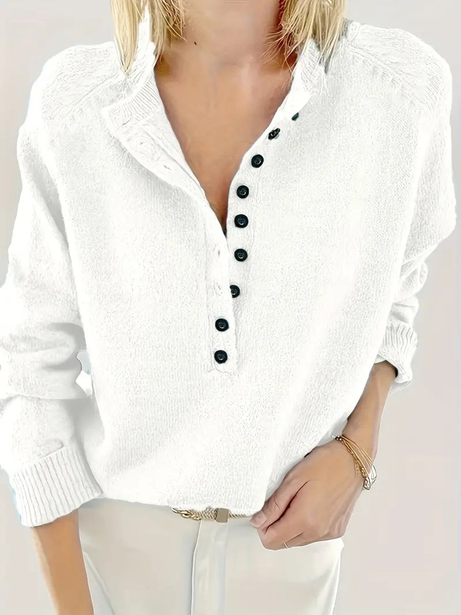 Julia | Dames Halve Knoopsluiting V-hals Knit Sweater Pullover