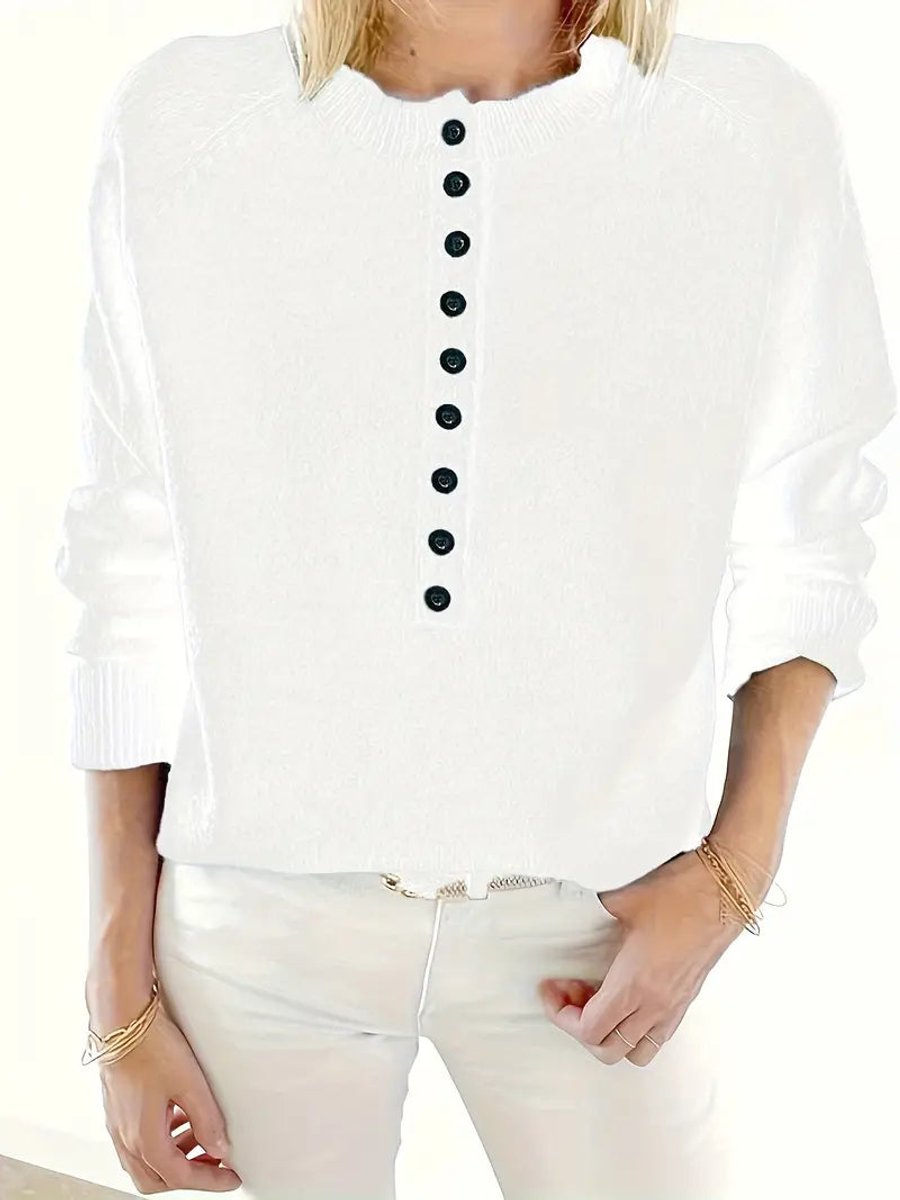 Julia | Dames Halve Knoopsluiting V-hals Knit Sweater Pullover