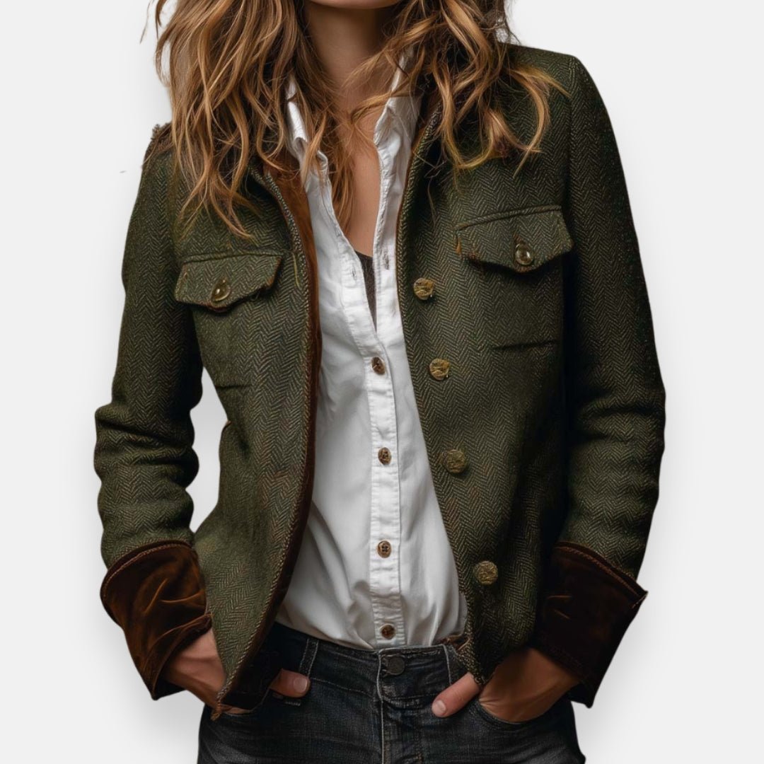 Elin | Dames Herringbone Gestructureerde Lange Mouw Blazer
