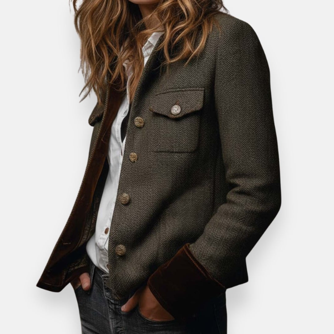 Elin | Dames Herringbone Gestructureerde Lange Mouw Blazer