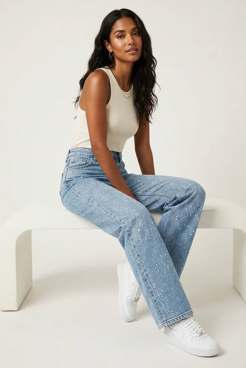 Olivia | Dames High Waist Rechte Glitter Jeans