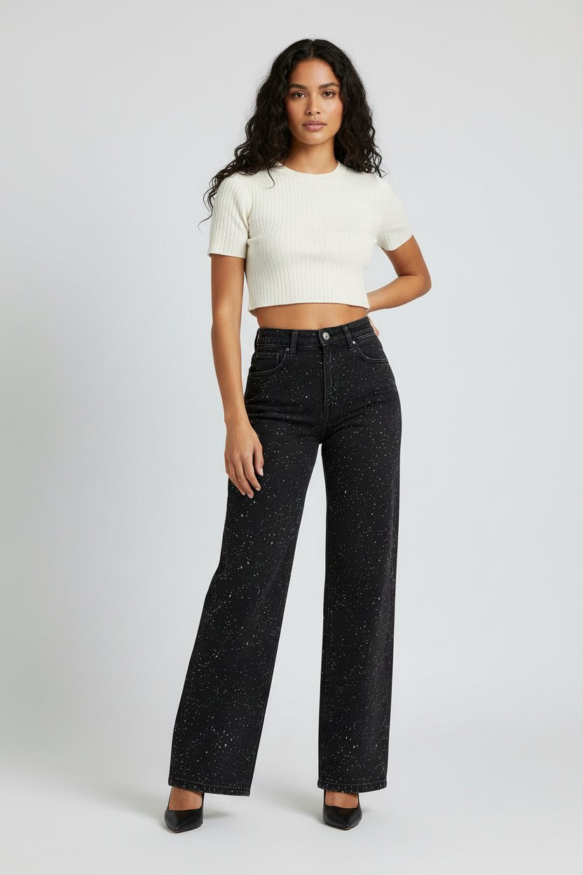 Olivia | Dames High Waist Rechte Glitter Jeans