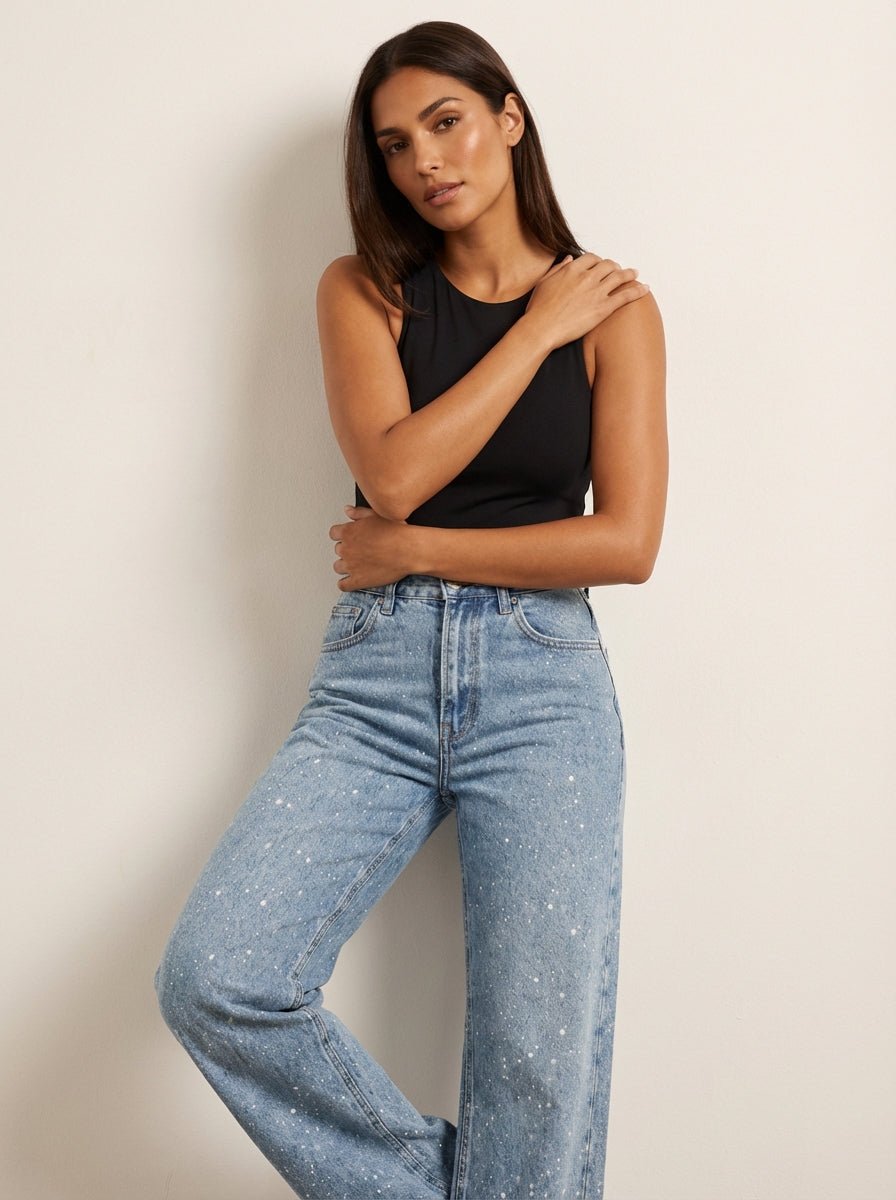 Olivia | Dames High Waist Rechte Glitter Jeans