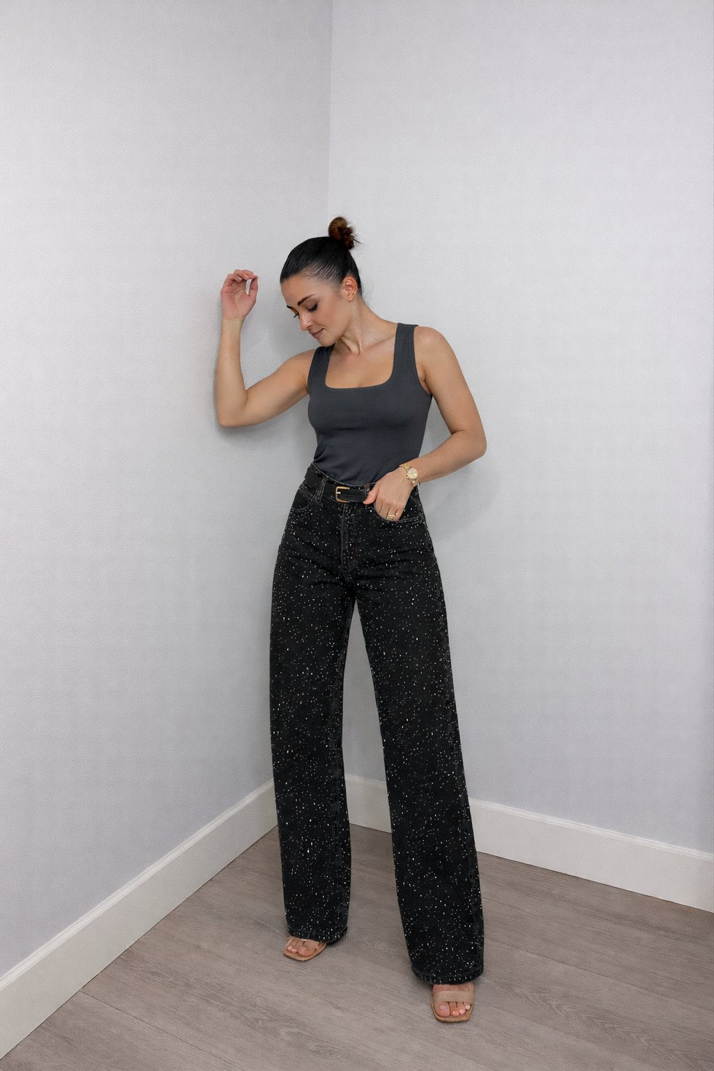 Olivia | Dames High Waist Rechte Glitter Jeans