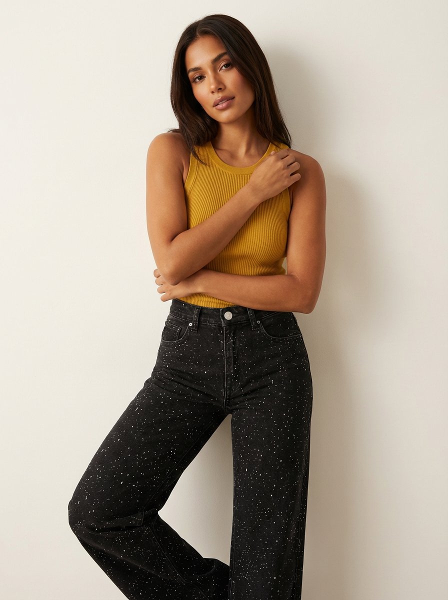 Olivia | Dames High Waist Rechte Glitter Jeans