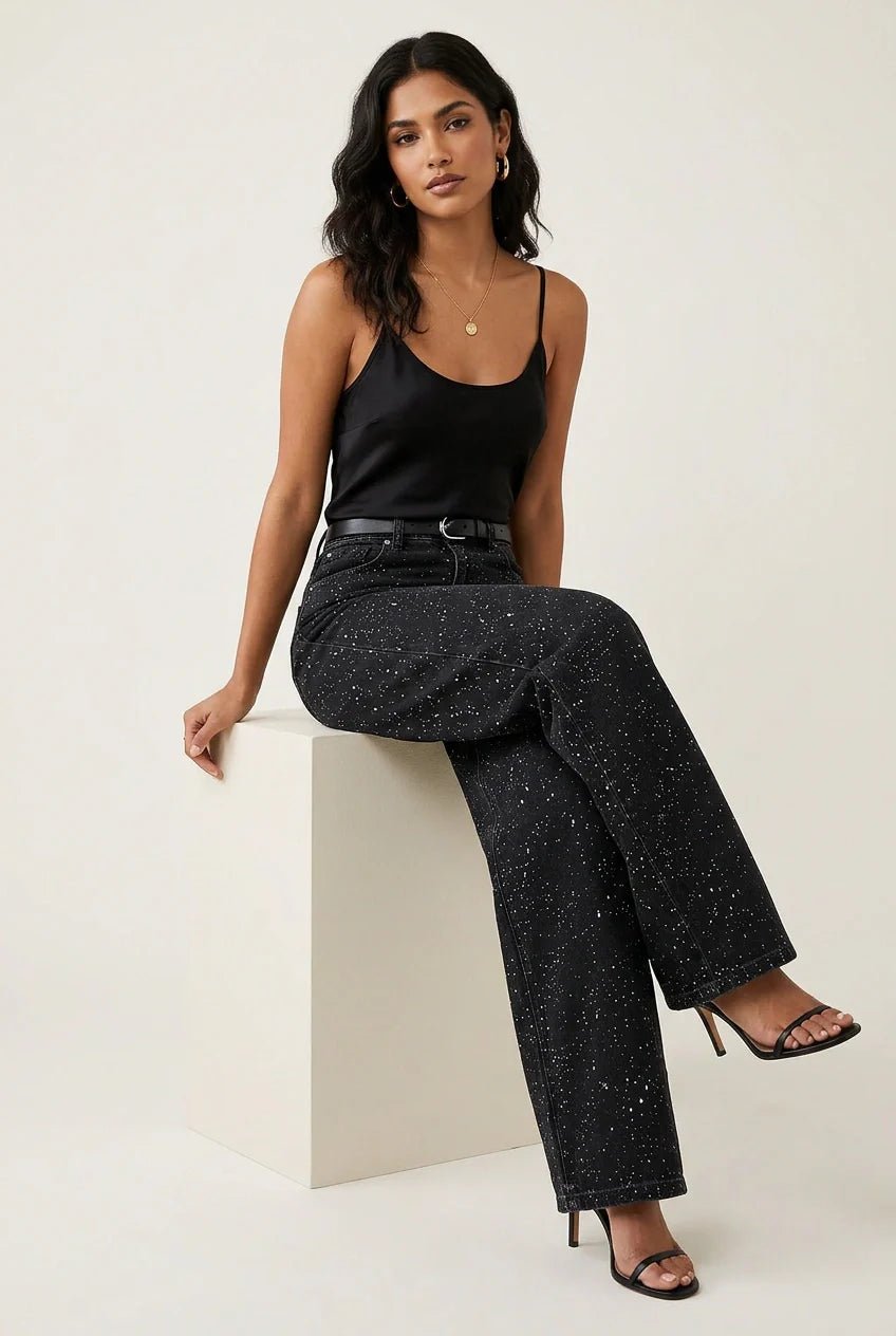 Olivia | Dames High Waist Rechte Glitter Jeans