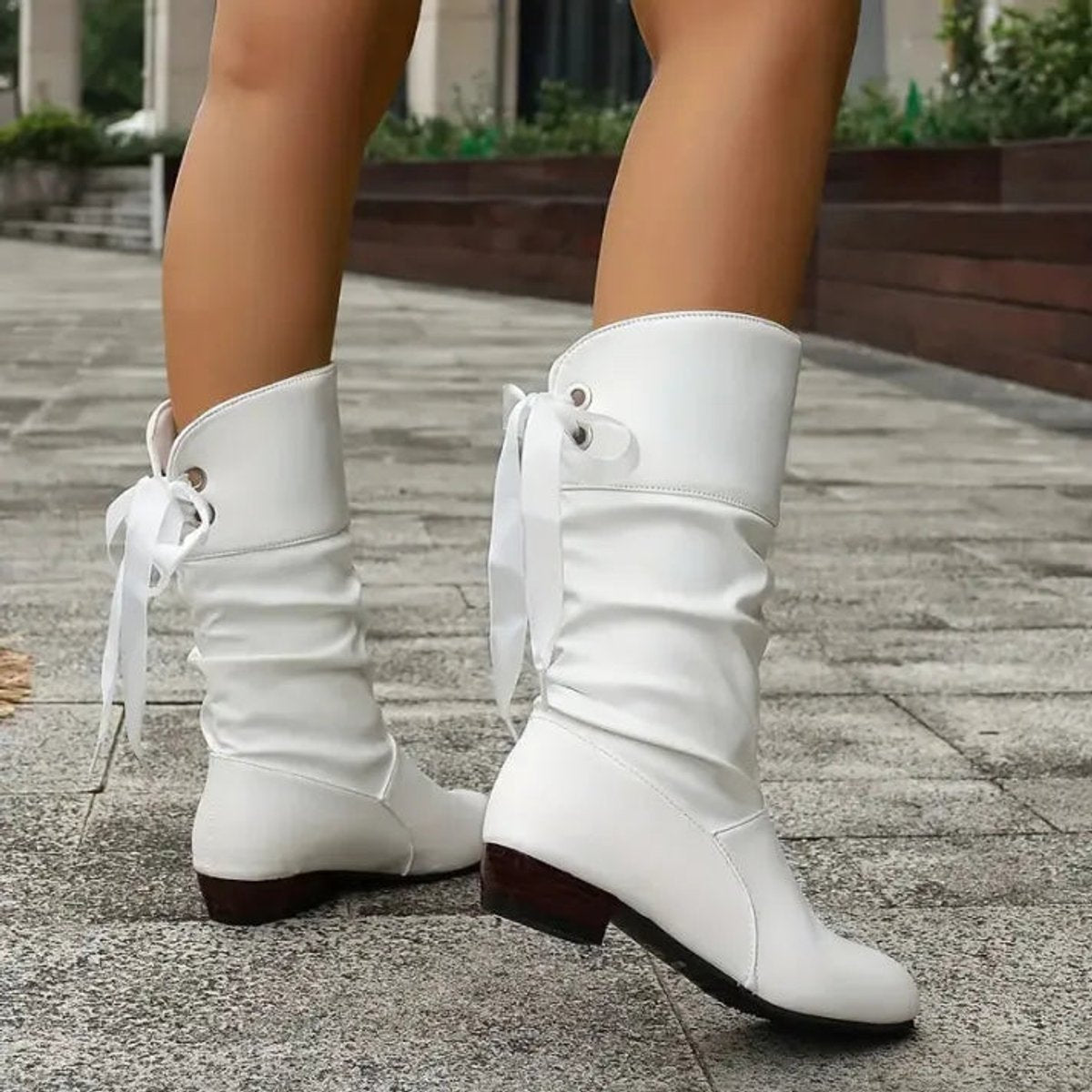 Julia | Dames Hoge Kuitlaarzen Vetersluiting Blokhak Ankle Boots