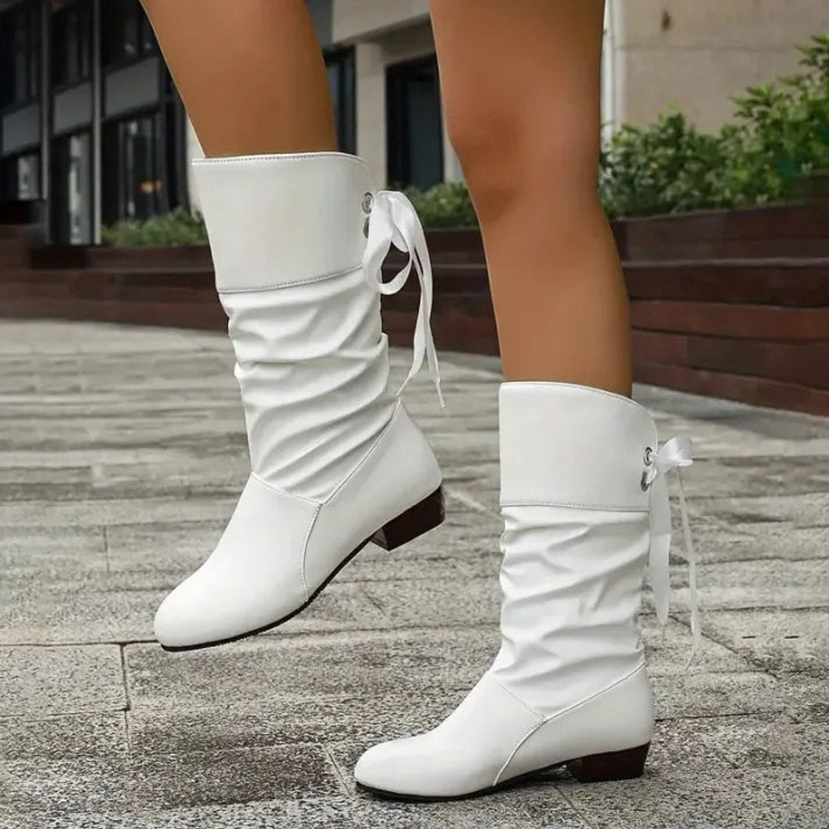 Julia | Dames Hoge Kuitlaarzen Vetersluiting Blokhak Ankle Boots