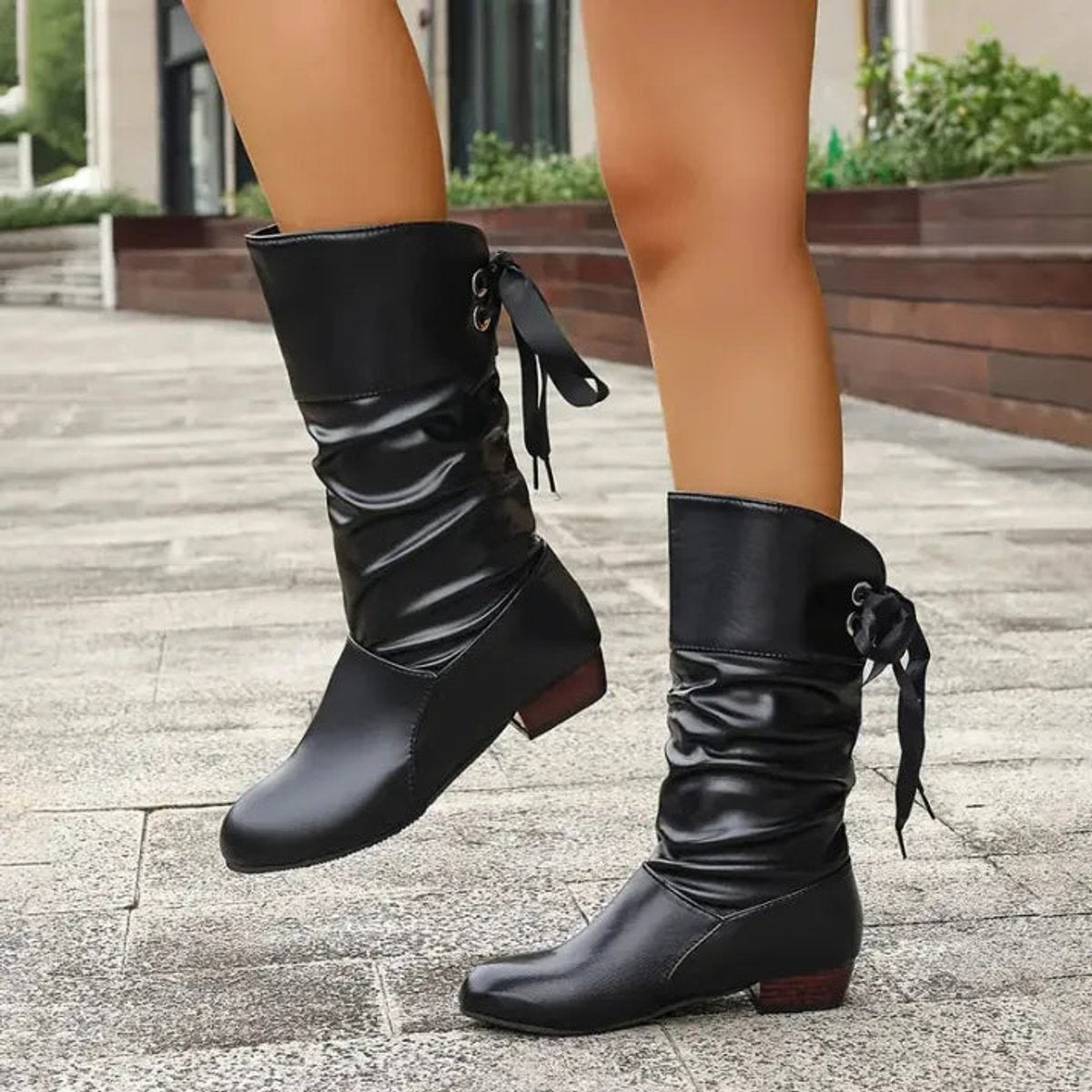 Julia | Dames Hoge Kuitlaarzen Vetersluiting Blokhak Ankle Boots