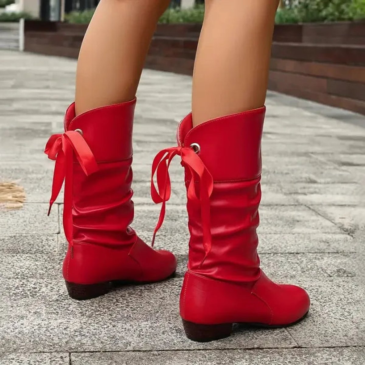 Julia | Dames Hoge Kuitlaarzen Vetersluiting Blokhak Ankle Boots